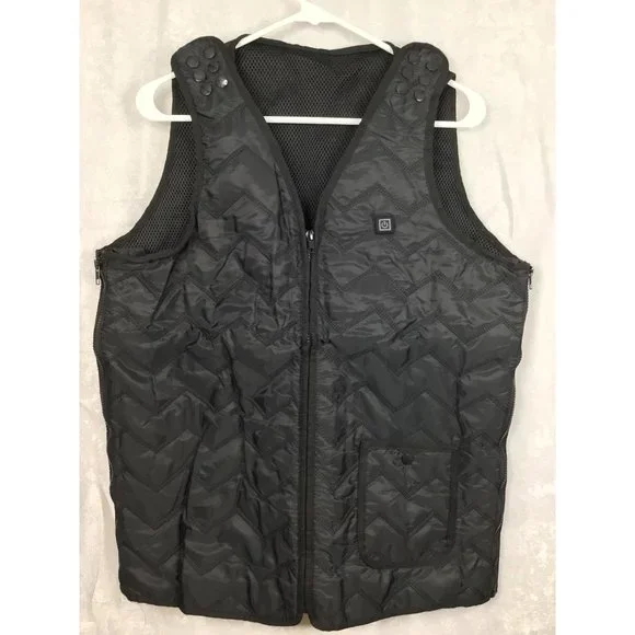 Unisex Heated Quilted Vest by Coc Wish Expandable Zipper Sides Black